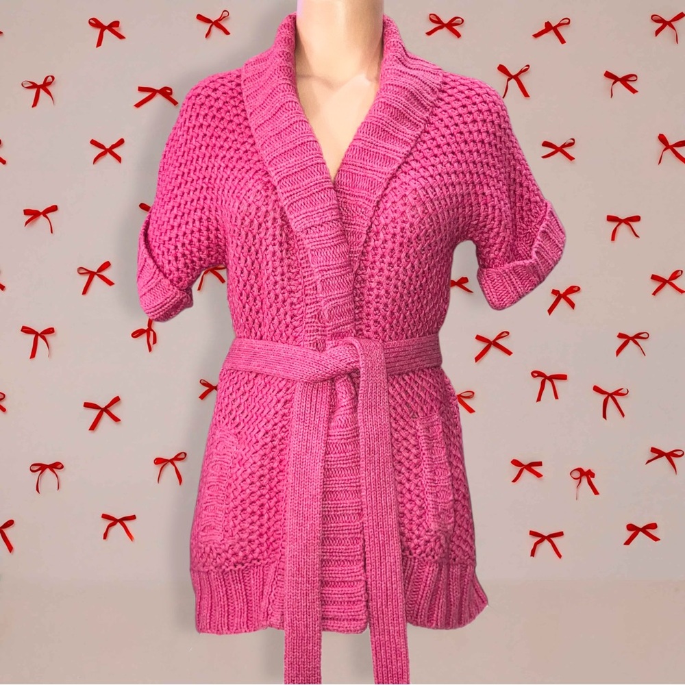 Lilly Pulitzer Wright Cashmere Wool Cardigan Pink Open Chunky Knit Sweater XS